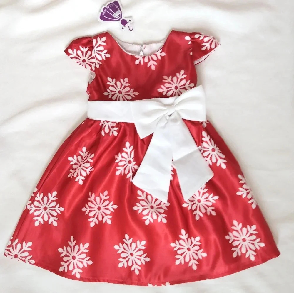 Toddler Christmas snowflake underskirt red bow dress NWT